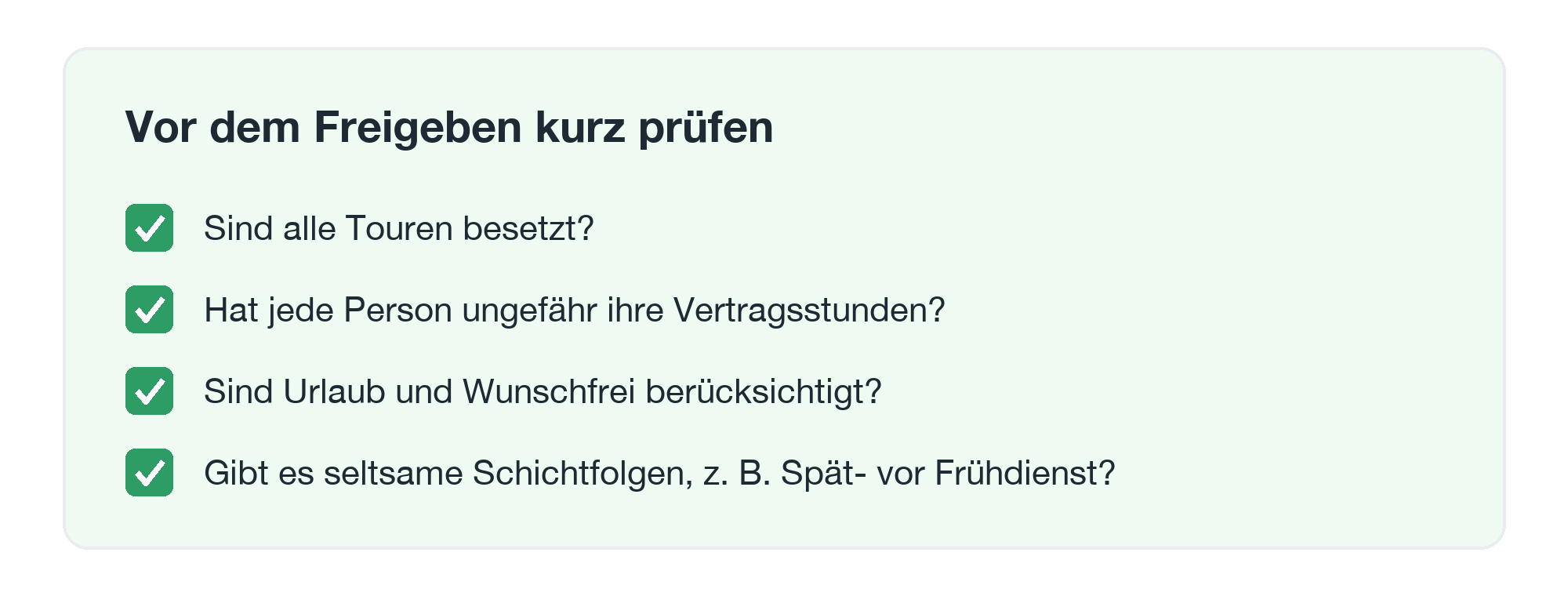 Checkliste vor dem Freigeben